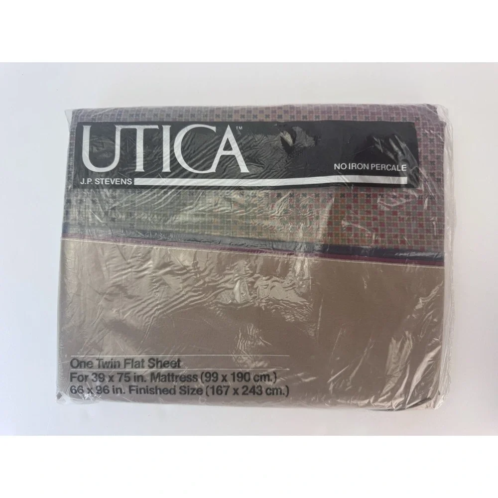 Lot of 2 VTG 1983 Utica J.P Stevens Cardigan Plaid Percale Sheets NOS